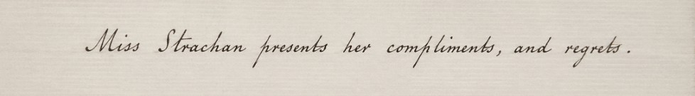 Handwritten note in a fine period hand, Portsmouth 4th August 1814, to the Proprietors of the Soap: Miss Strachan presents her compliments, and regrets.