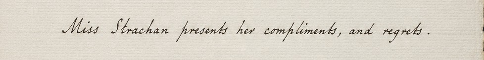 Handwritten note in a fine period hand, Portsmouth 4th August 1814, to the Committee of the Subscription: Miss Strachan presents her compliments, and regrets.