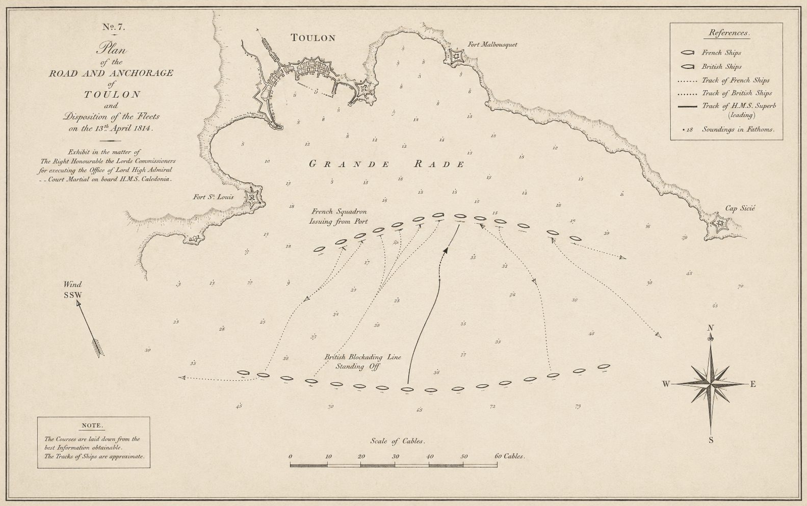 Admiralty plan of the road and anchorage of Toulon and the disposition of the fleets, 13th April 1814